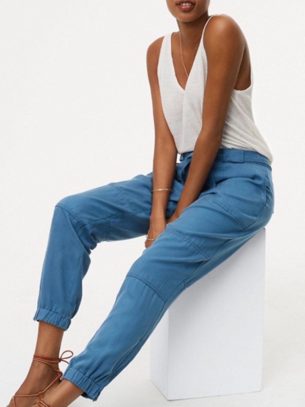 LOFT Lyocell Tie Waist Blue Cargo Pants Joggers